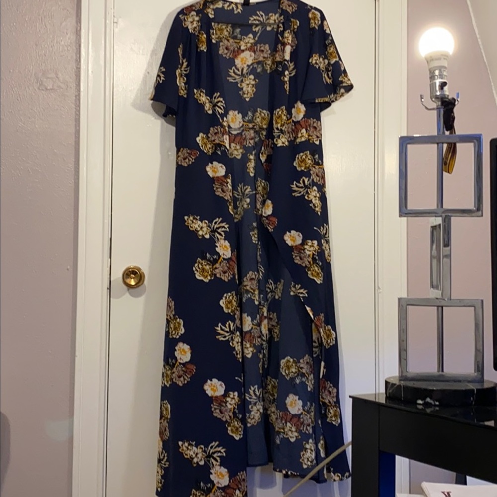 Long blue floral dress cardigan